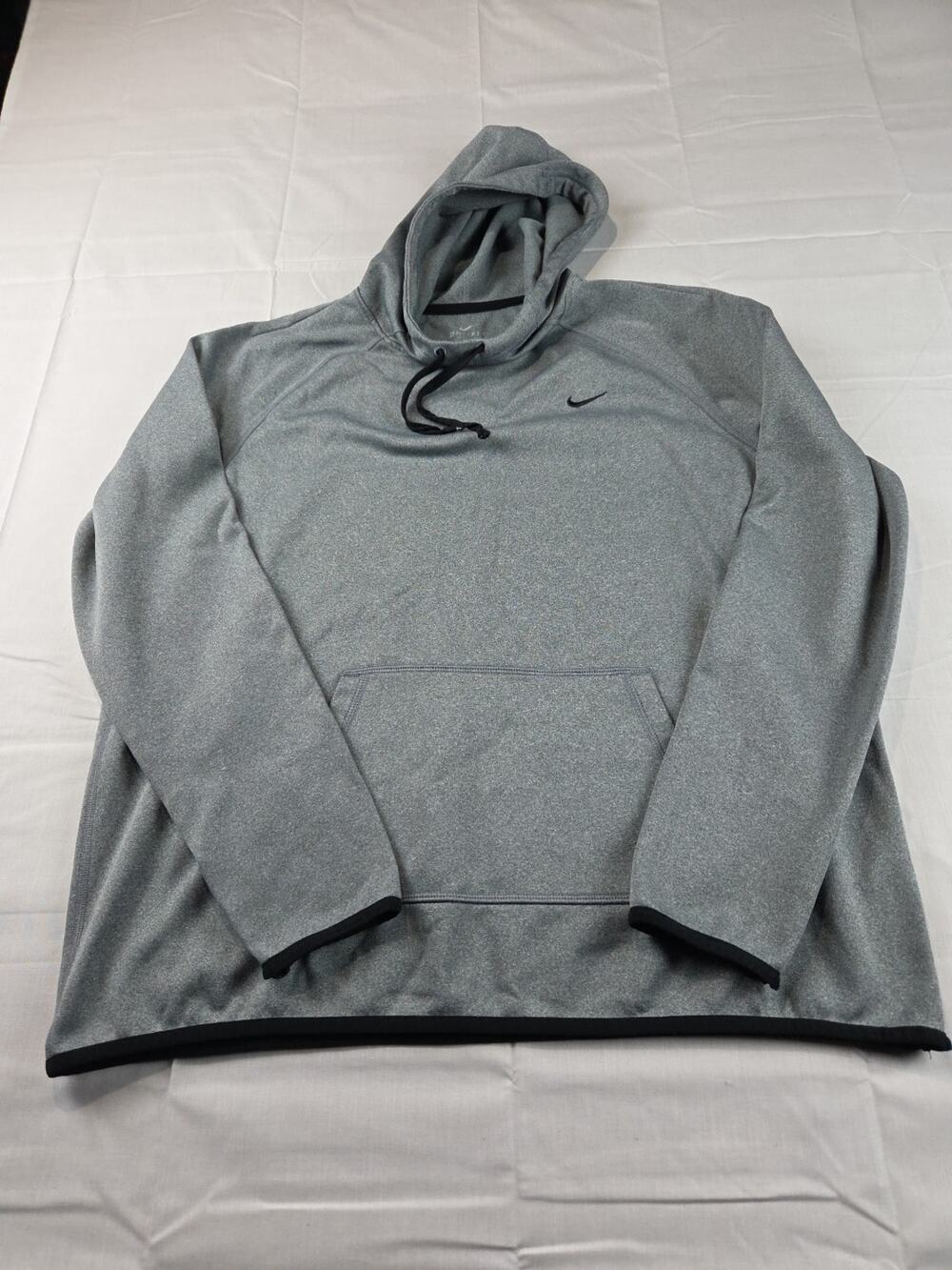 Nike Men's Gray Pullover Hoodie Dri Fit Black Swoosh Logo Size: XL